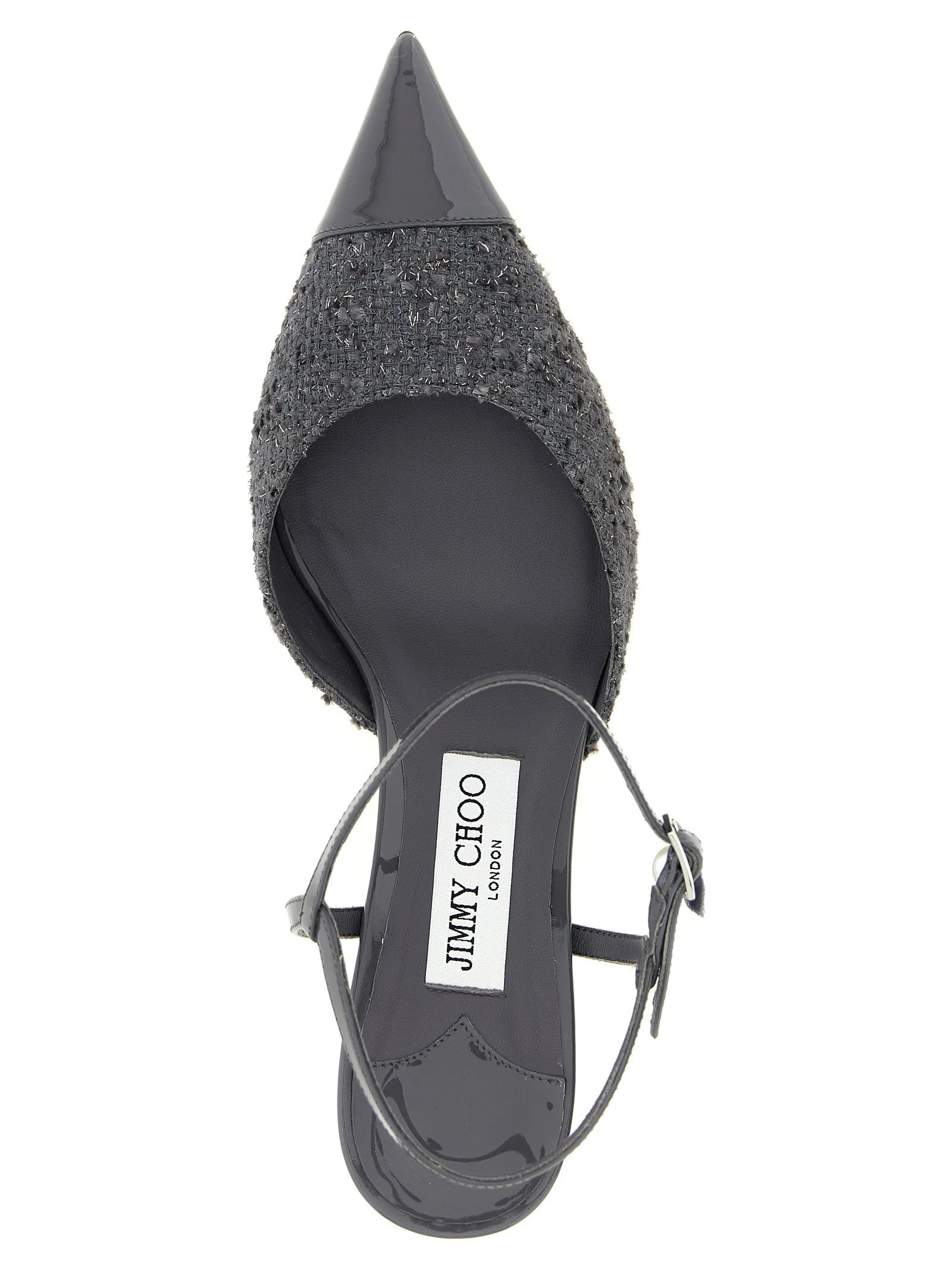 Jimmy Choo Gray Tencel Mid Heel Pumps