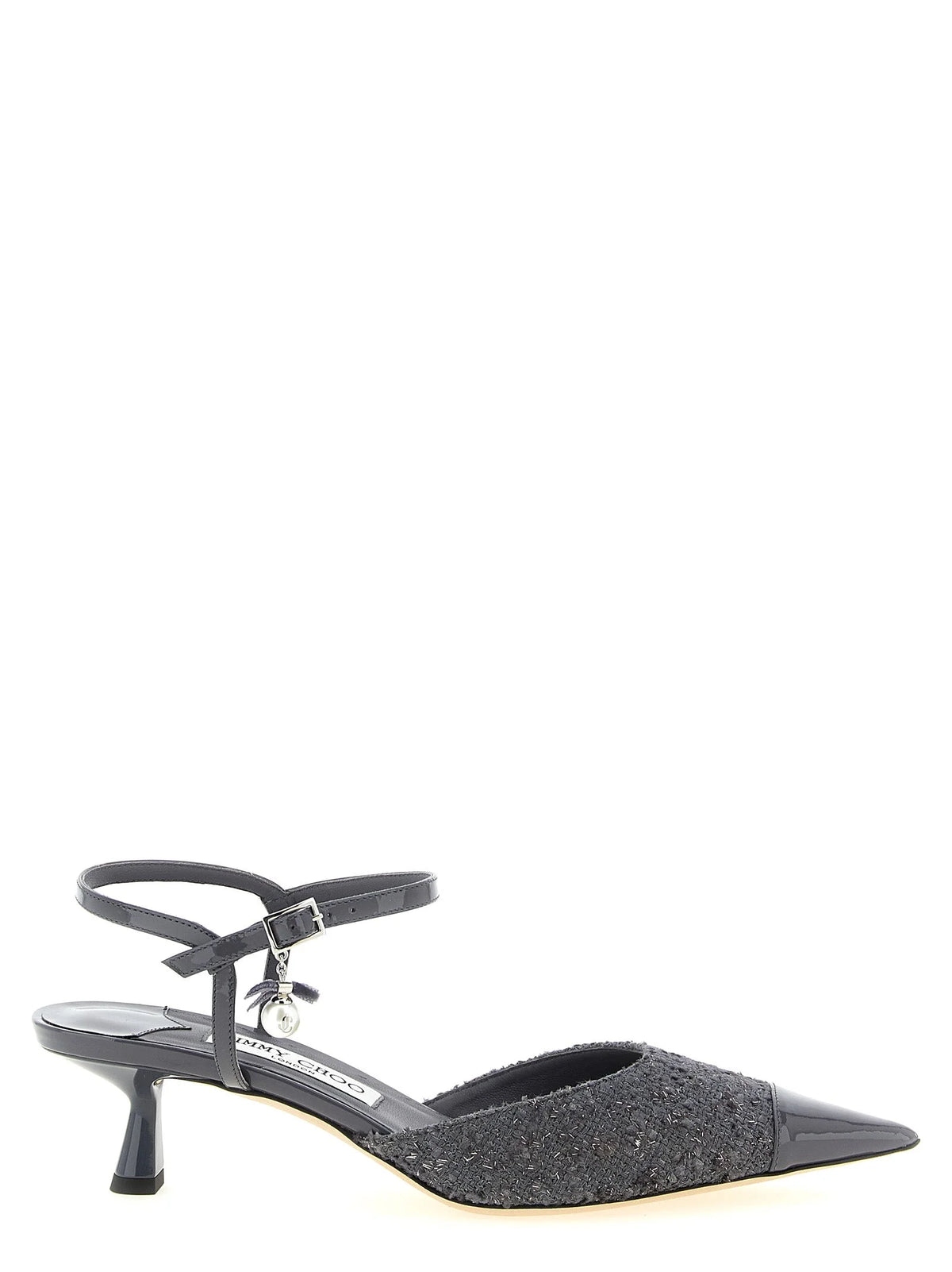 Jimmy Choo Gray Tencel Mid Heel Pumps