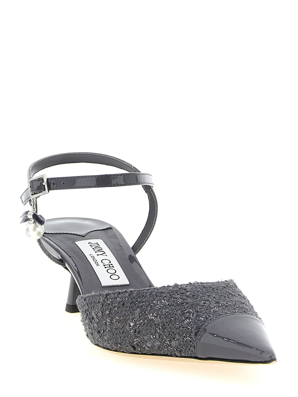 Jimmy Choo Gray Tencel Mid Heel Pumps