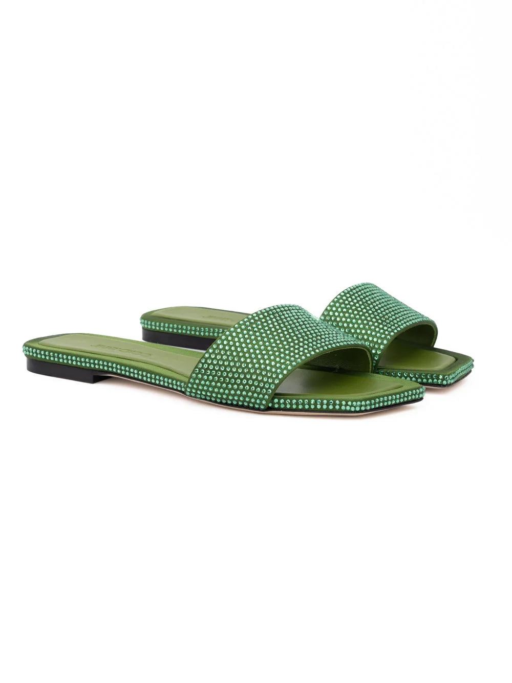 Jimmy Choo Πράσινο Σατέν Κρύσταλλο Clovis Flat