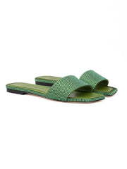 Jimmy Choo Πράσινο Σατέν Κρύσταλλο Clovis Flat
