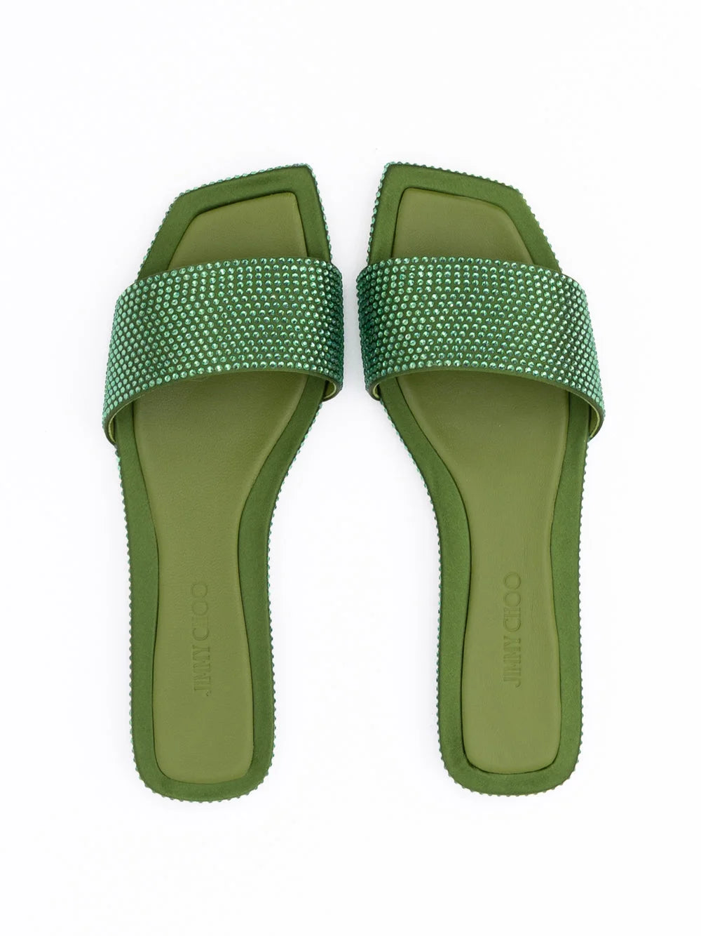 Jimmy Choo Πράσινο Σατέν Κρύσταλλο Clovis Flat