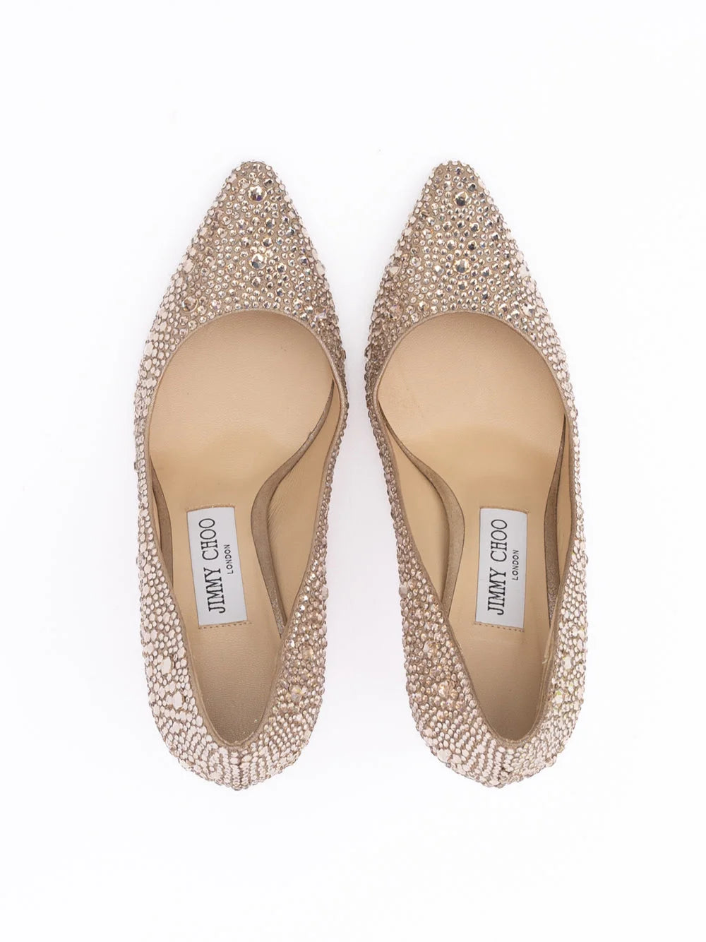 Jimmy Choo Zlatavě medové pumpse Romy 85 s krystaly z hedvábné semiše