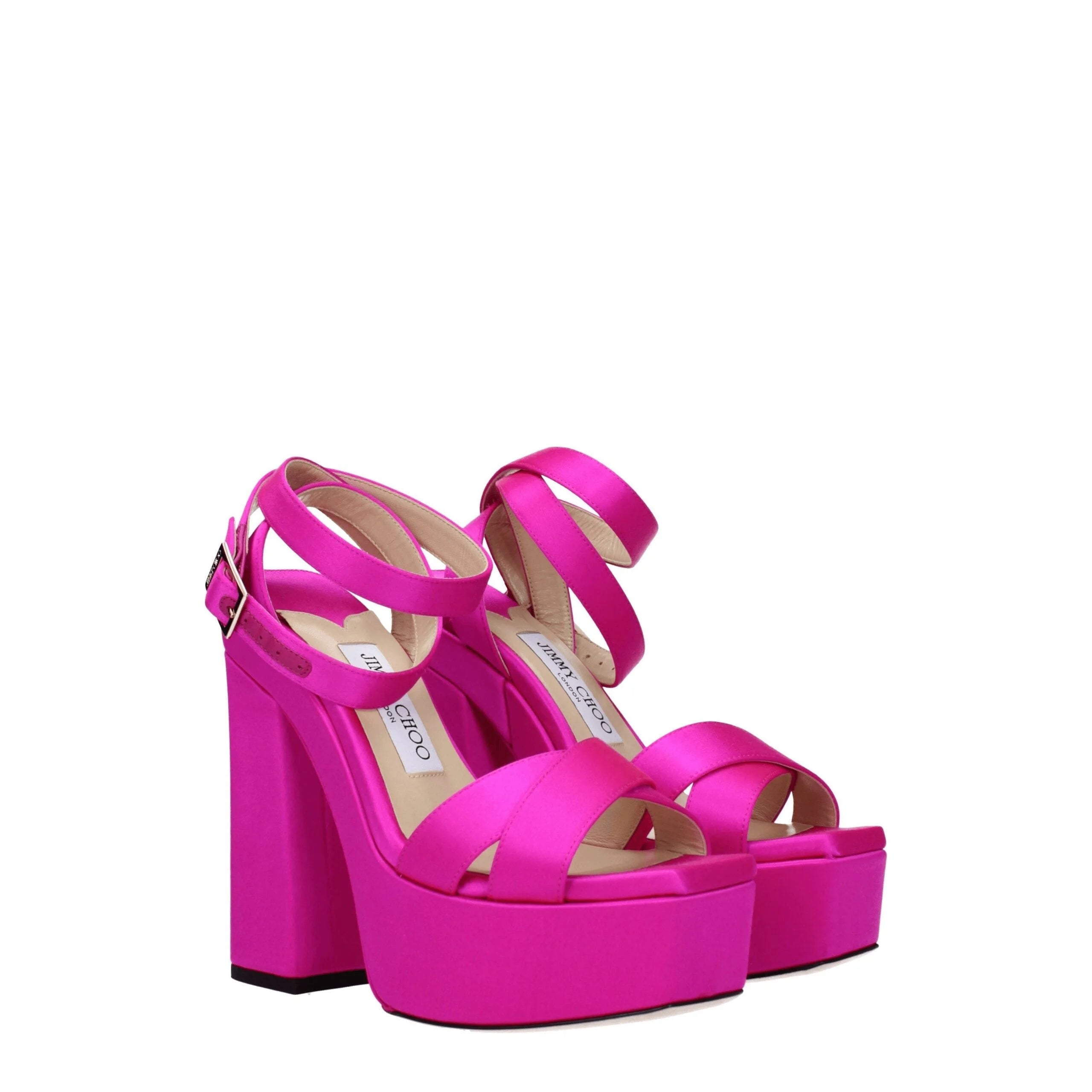 Jimmy Choo Pink Satin Platforms - Sandals