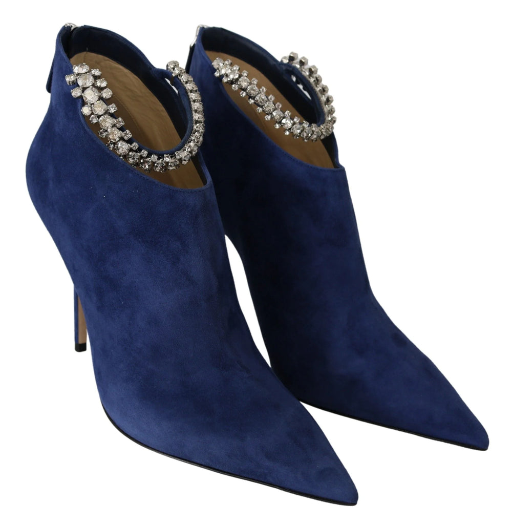 Jimmy Choo Pop Blue Crystal-Strap Heeled Boots - EU41/US11 - Boots