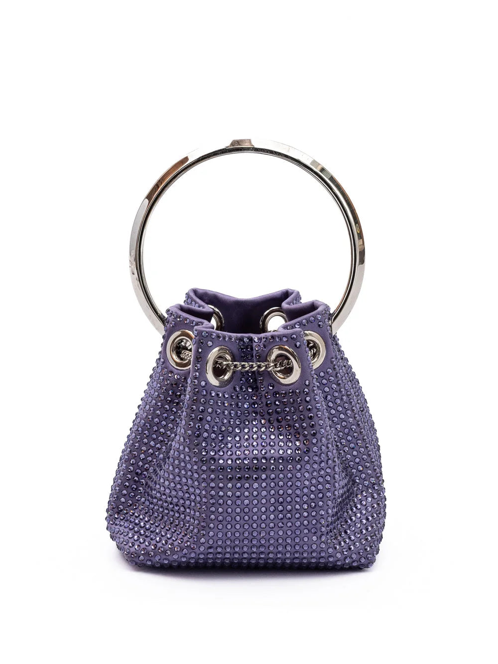 Fialová bucket bag Jimmy Choo Bon Bon s mikro krystaly