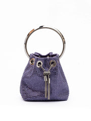 Fialová bucket bag Jimmy Choo Bon Bon s mikro krystaly