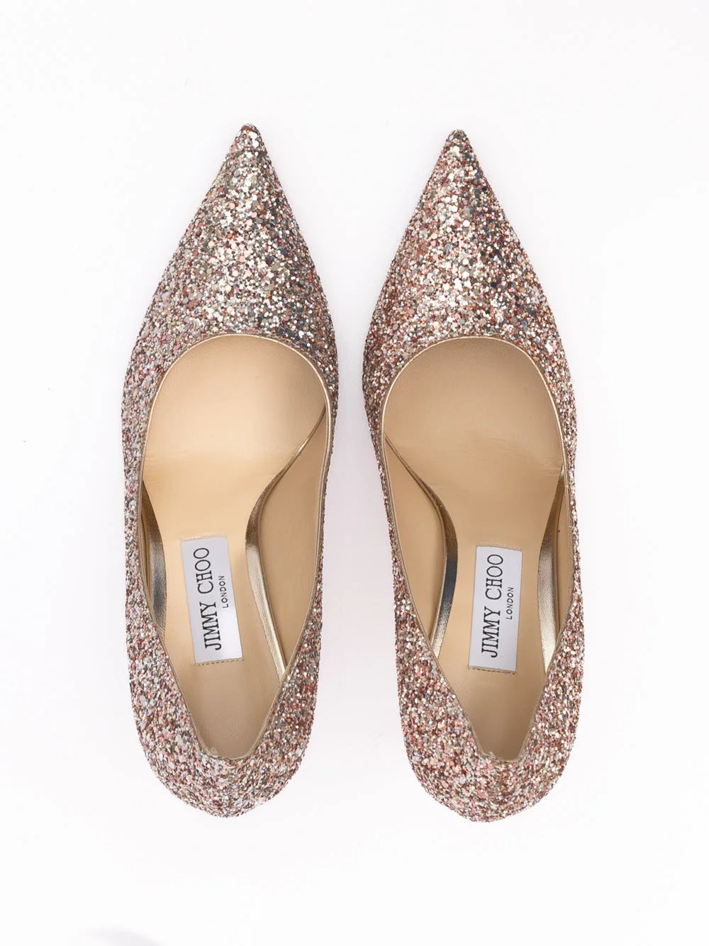 Jimmy Choo Růžové semišové pumpy Love 85 s hrubým třpytem