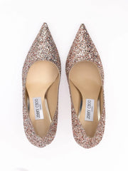 Jimmy Choo Růžové semišové pumpy Love 85 s hrubým třpytem