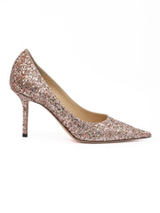 Jimmy Choo Růžové semišové pumpy Love 85 s hrubým třpytem