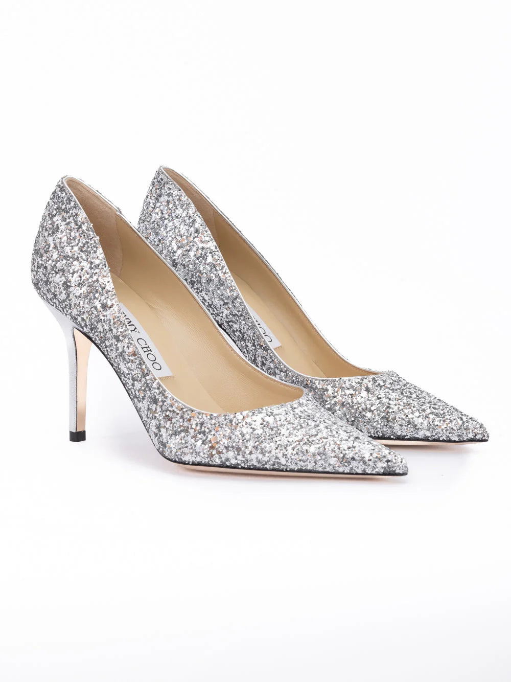 Jimmy Choo Stříbrné pumpse Agnes s hrubou třpytivou látkou