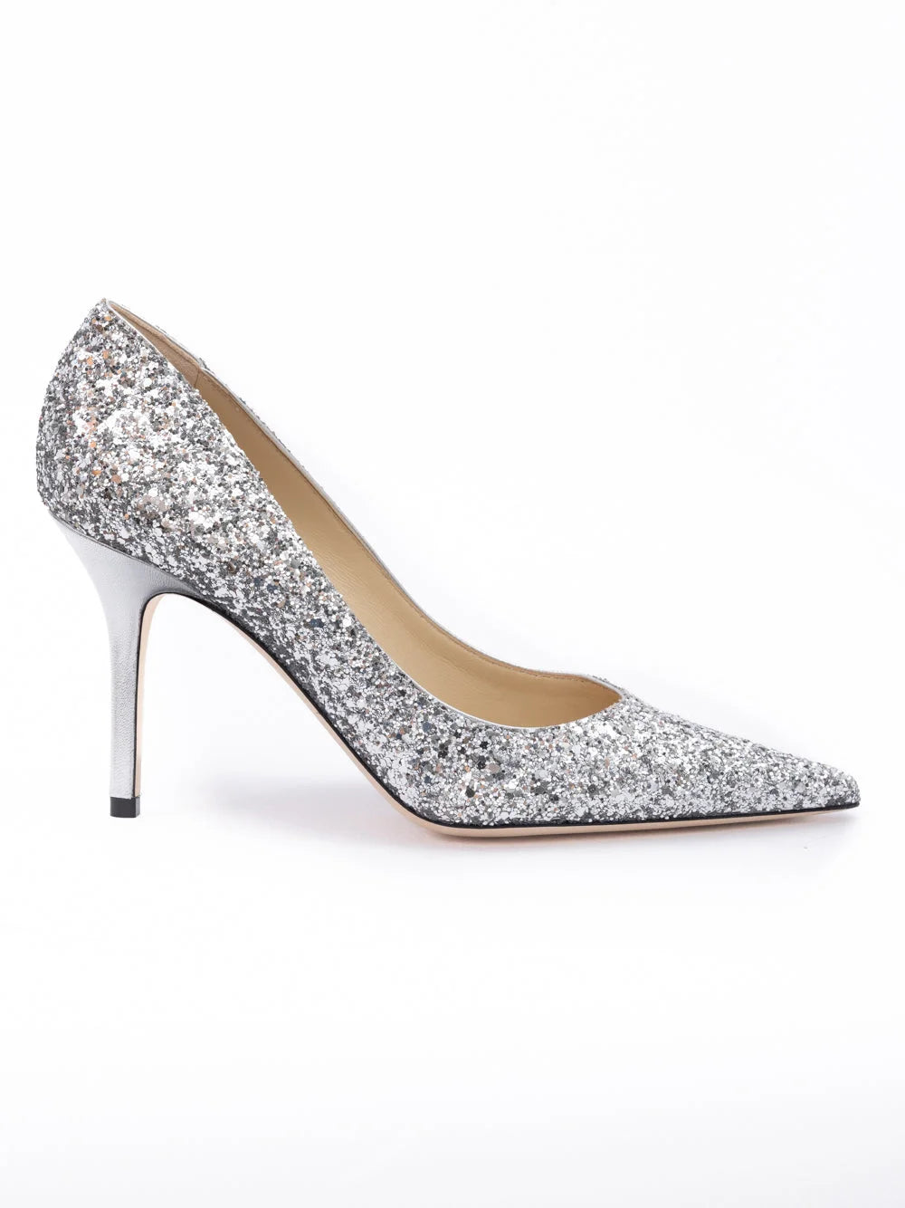 Jimmy Choo Stříbrné pumpse Agnes s hrubou třpytivou látkou