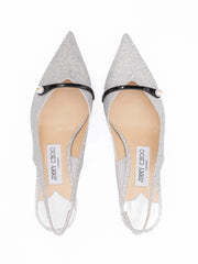 Jimmy Choo Silver Fine Glitter Amita 45 Slingback Pumps