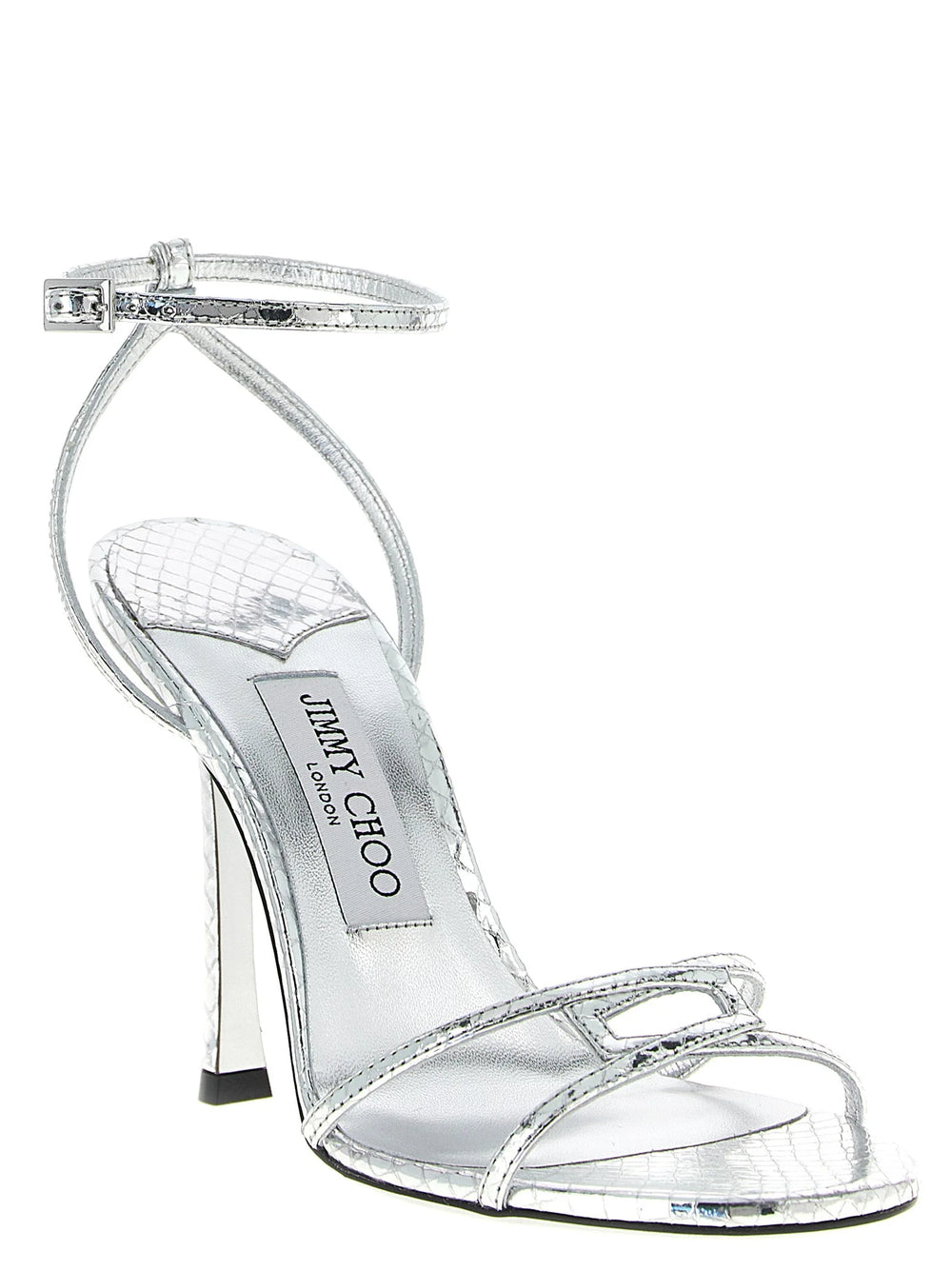 Jimmy Choo Silver Leather Stiletto Heel Sandals - EU37.5/US7.5
