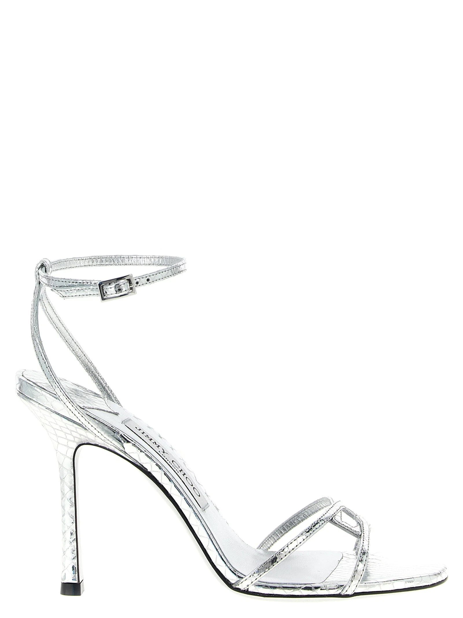 Jimmy Choo Silver Leather Stiletto Heel Sandals - EU37.5/US7.5