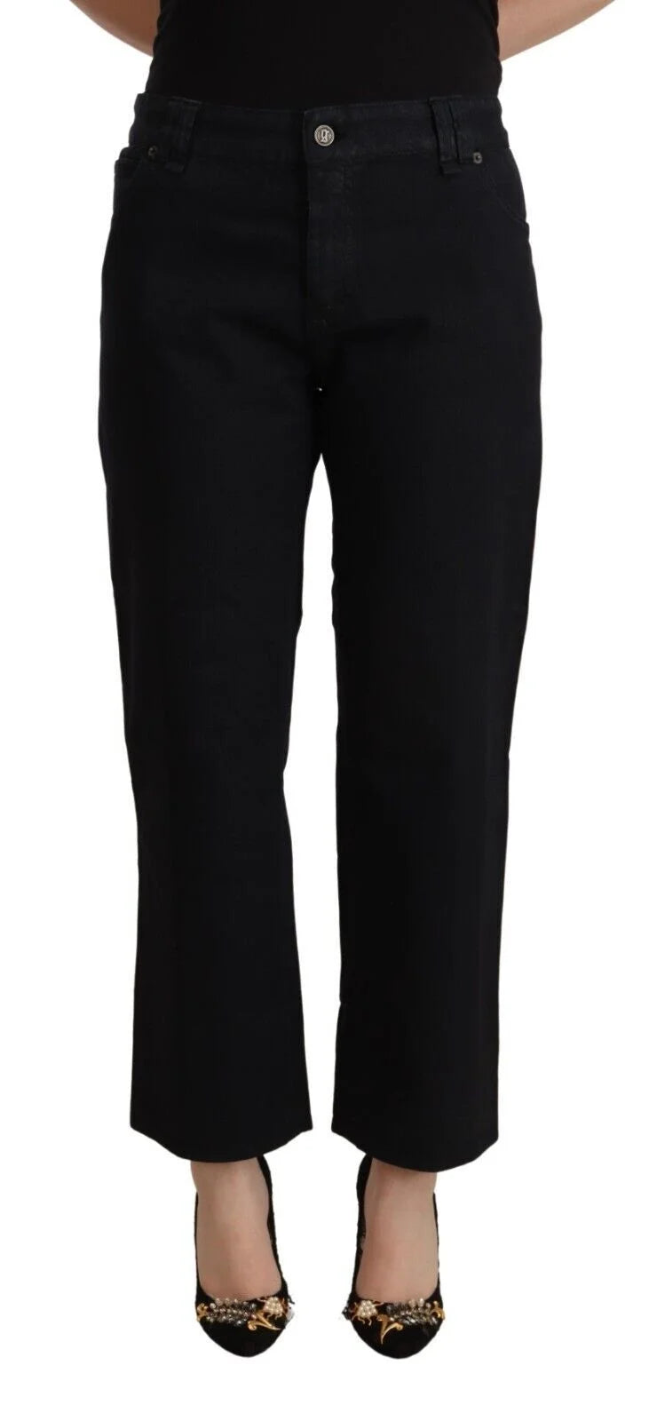 John Galliano Black Cotton Flared Cropped High Waist Denim Jeans - W30 - Jeans