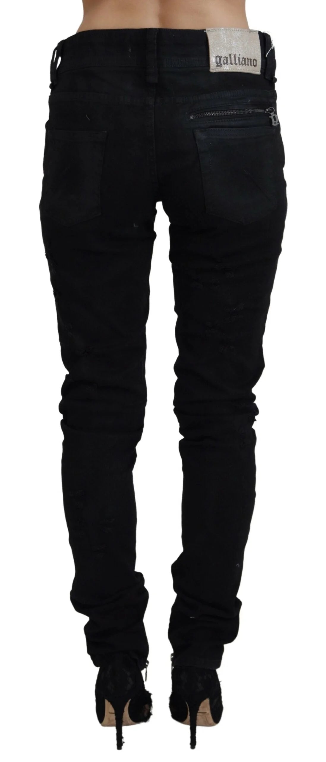 John Galliano Black Cotton Mid Waist Skinny Slim Fit Denim Jeans - W28 - Jeans
