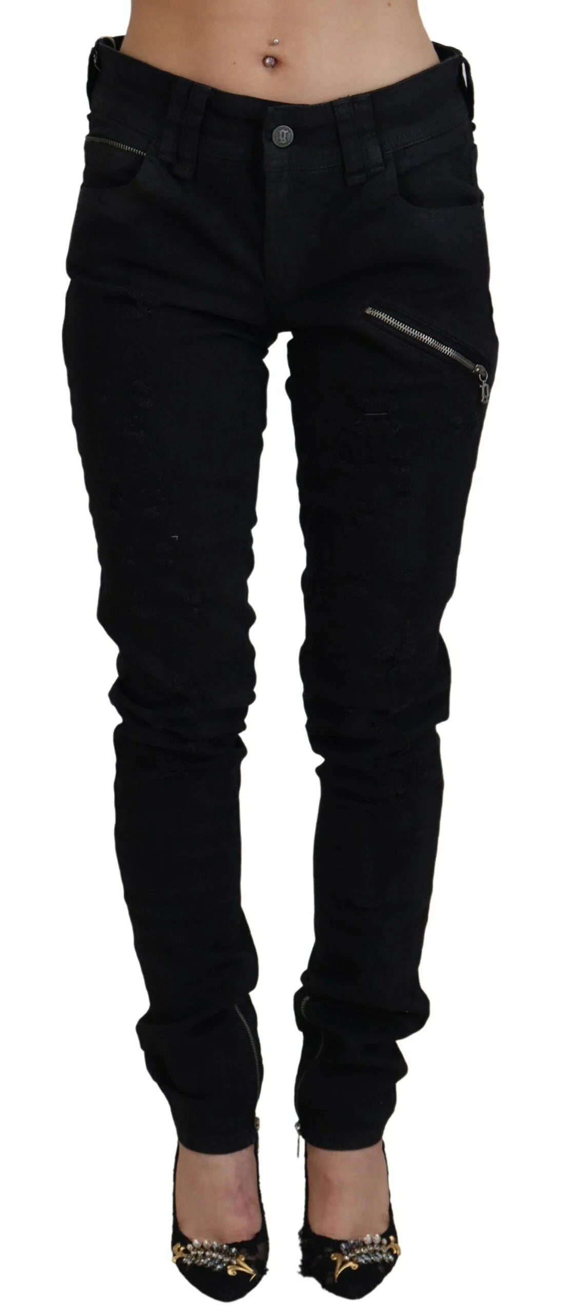 John Galliano Black Cotton Mid Waist Skinny Slim Fit Denim Jeans - W28 - Jeans