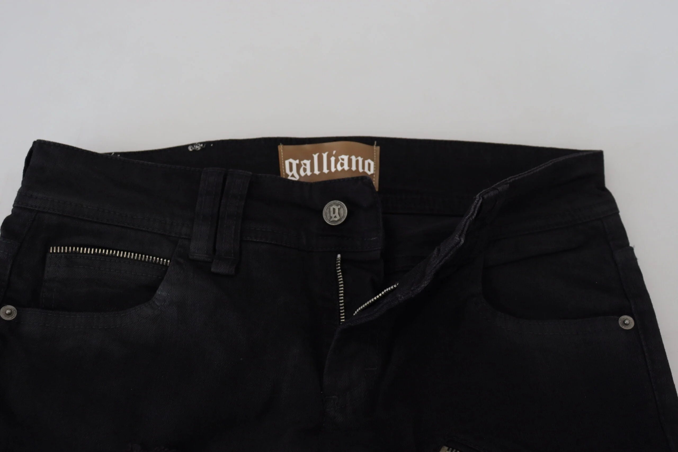 John Galliano Black Cotton Mid Waist Skinny Slim Fit Denim Jeans - W28 - Jeans