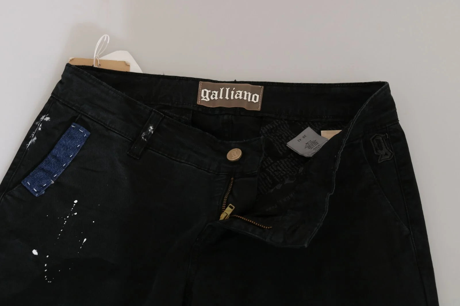 John Galliano Black Low Waist White Paint Skinny Denim Pants Jeans - W30