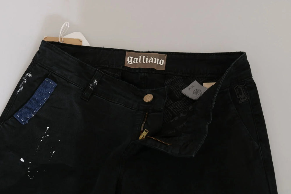 John Galliano Black Low Waist White Paint Skinny Denim Pants Jeans - W30