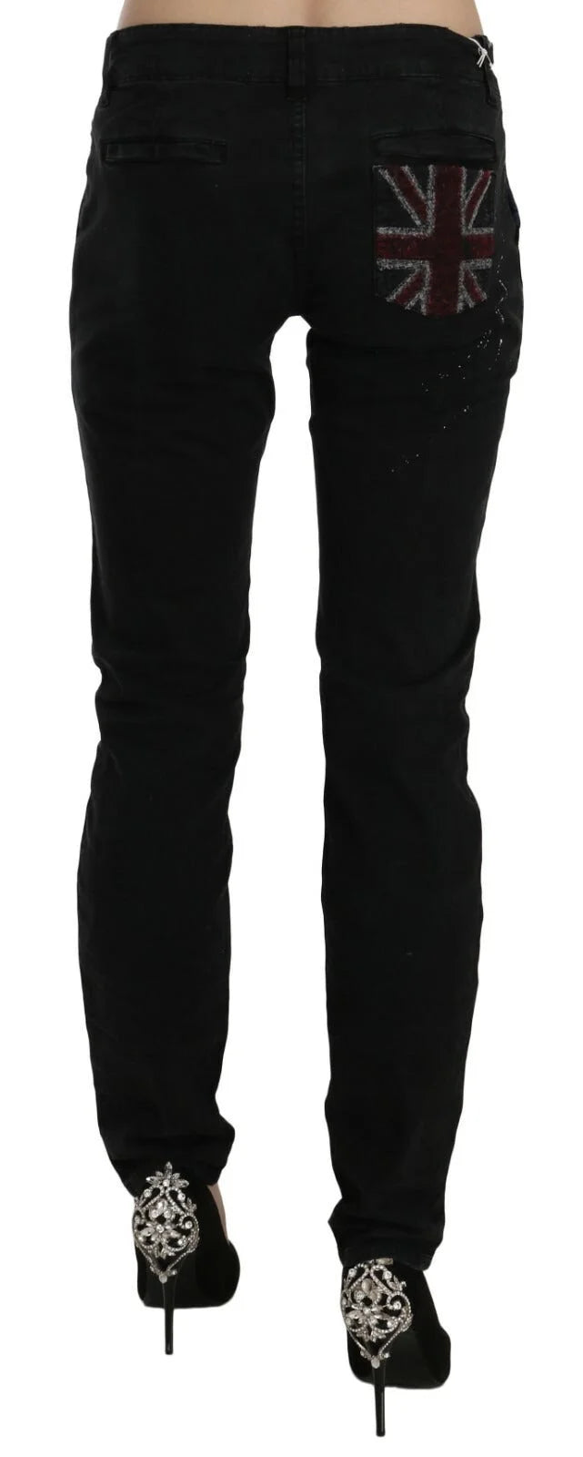 John Galliano Black Low Waist White Paint Skinny Denim Pants Jeans - W30