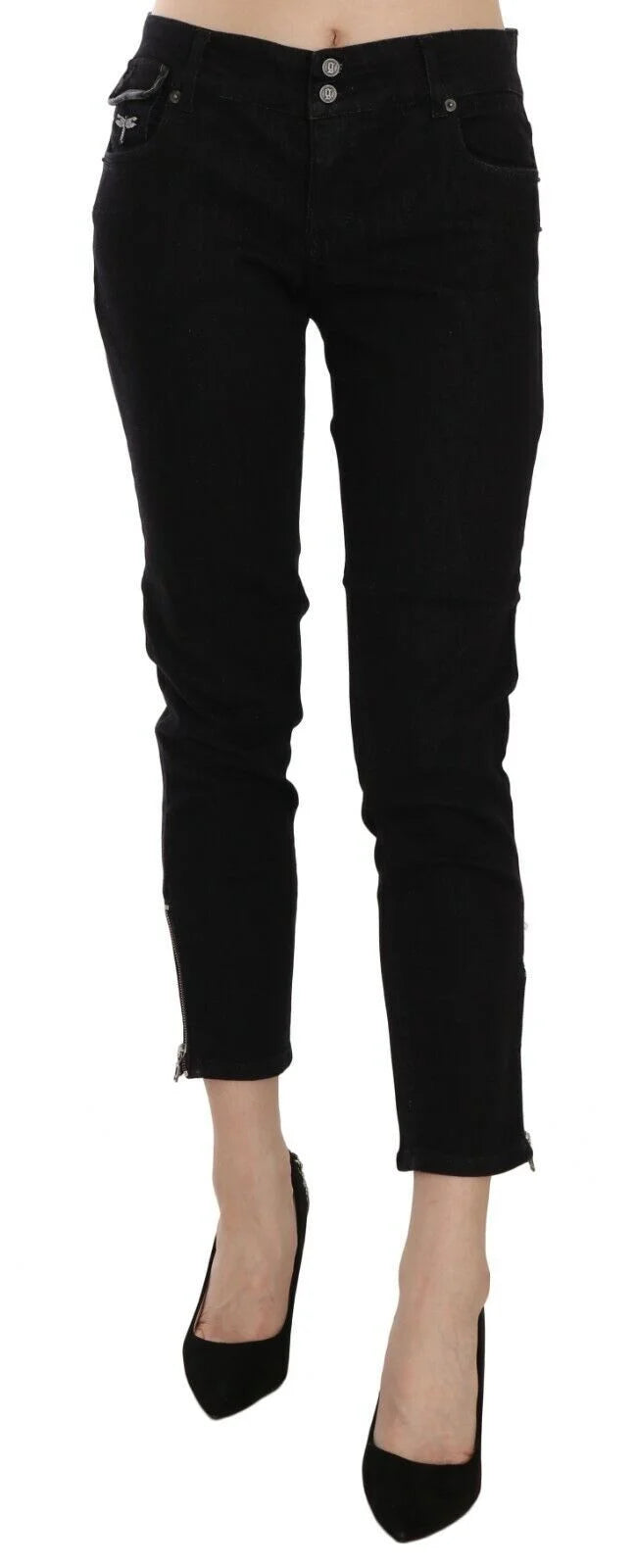 John Galliano Black Mid Waist Cropped Cut Hem Denim Casual Pants - W24 - Jeans