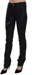 John Galliano Black Swan Floral Embroidered Mid Waist Skinny Denim Jeans