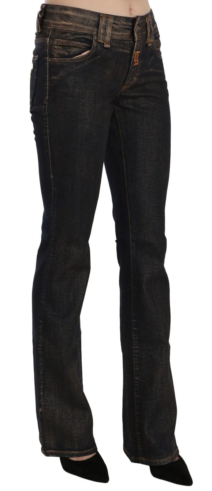 John Galliano Black Washed Mid Waist Flared Denim Pants Cotton - Jeans