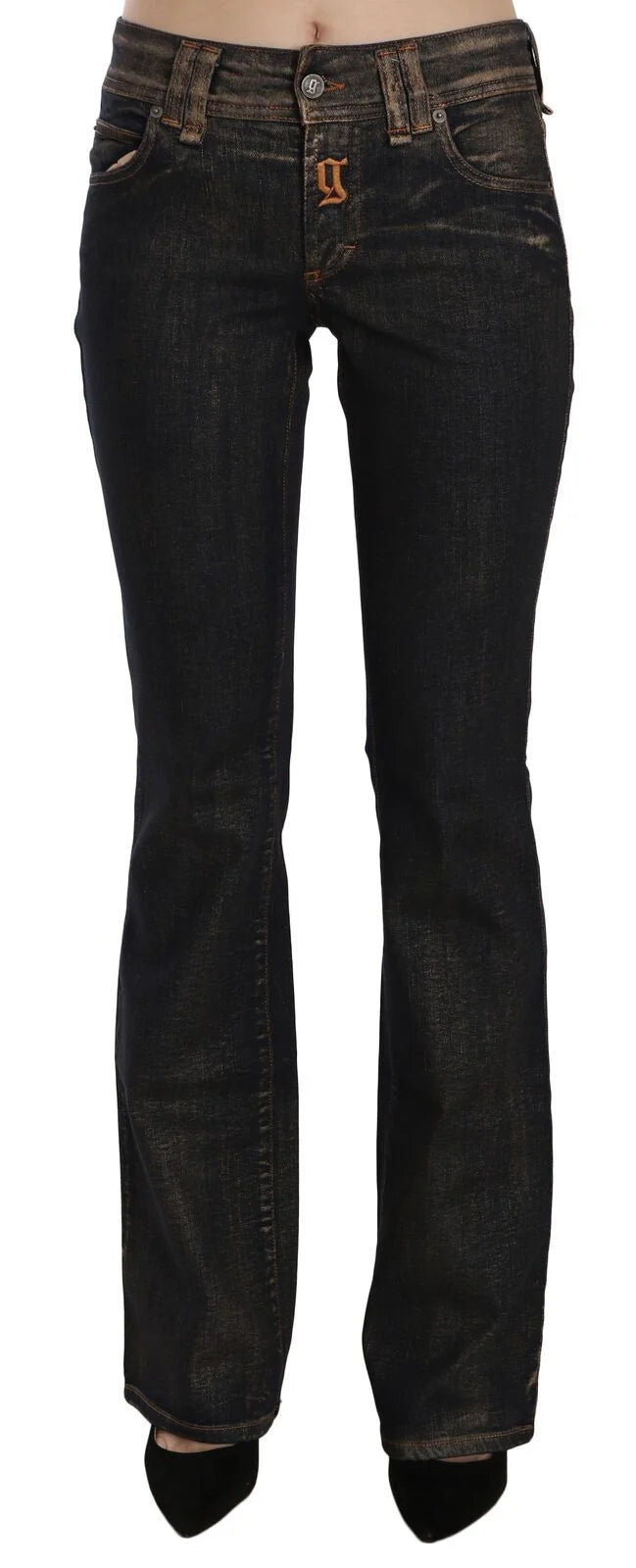 John Galliano Black Washed Mid Waist Flared Denim Pants Cotton - Jeans