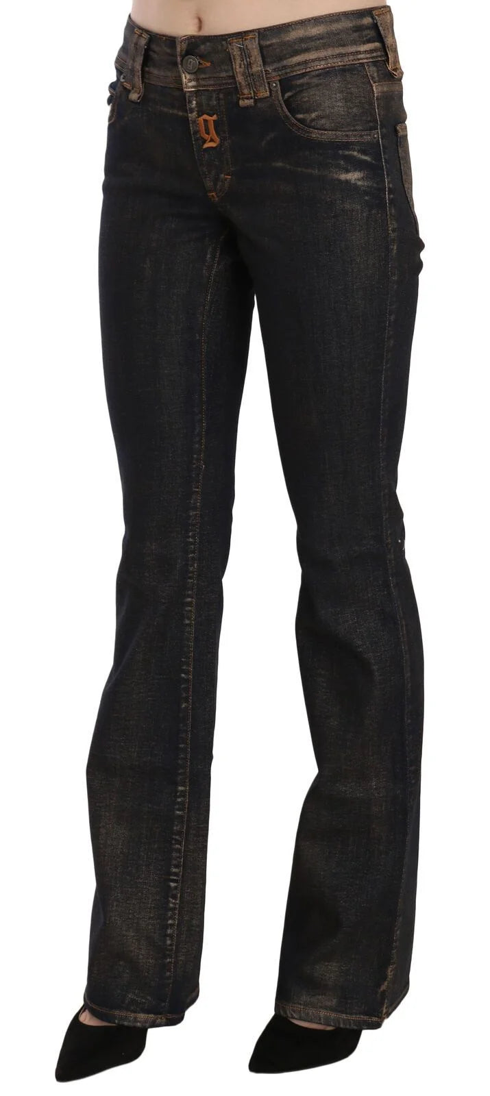 John Galliano Black Washed Mid Waist Flared Denim Pants Cotton - Jeans
