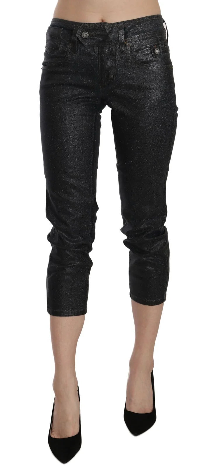 John Galliano Black Washed Mid Waist Slim Leg Cropped Denim Pants - Jeans