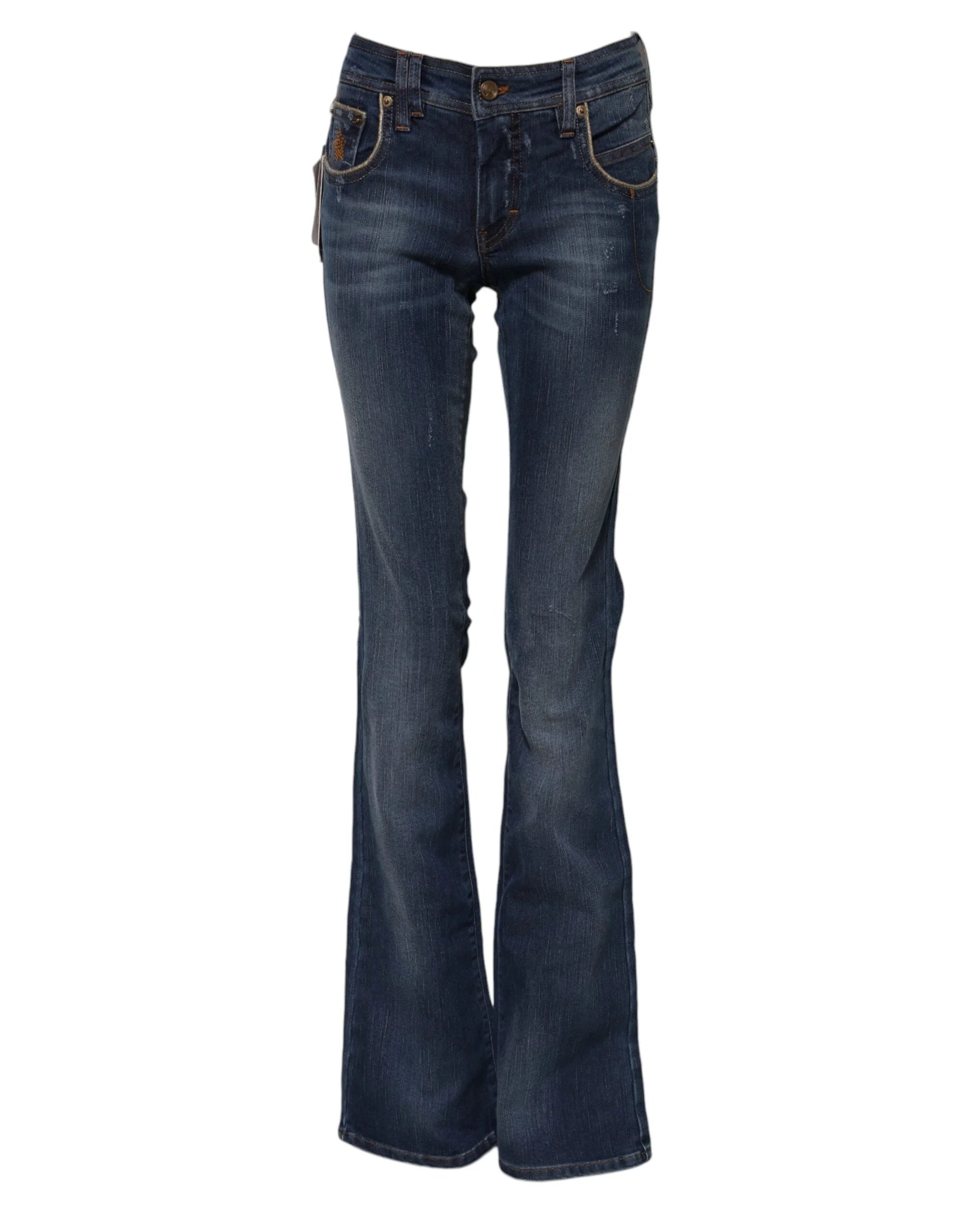 John Galliano Blue Cotton Mid Waist Wide Leg Denim Jeans - Jeans