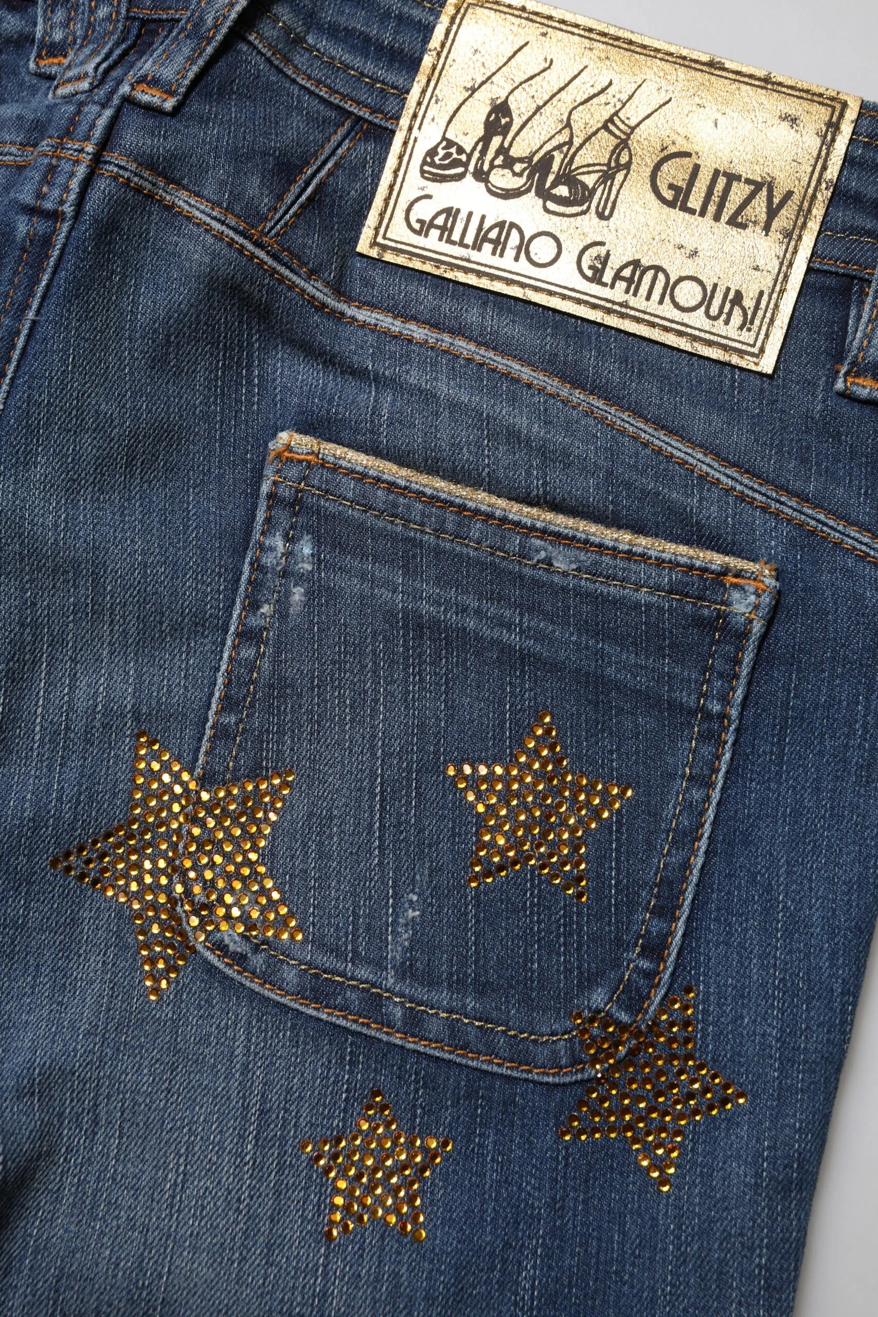 John Galliano Blue Cotton Mid Waist Wide Leg Denim Jeans - Jeans