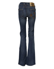 John Galliano Blue Cotton Mid Waist Wide Leg Denim Jeans - Jeans