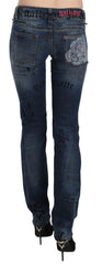 John Galliano Blue Newspaper Print Low Waist Skinny Denim Pants - Jeans