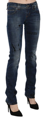 John Galliano Blue Newspaper Print Low Waist Skinny Denim Pants - Jeans