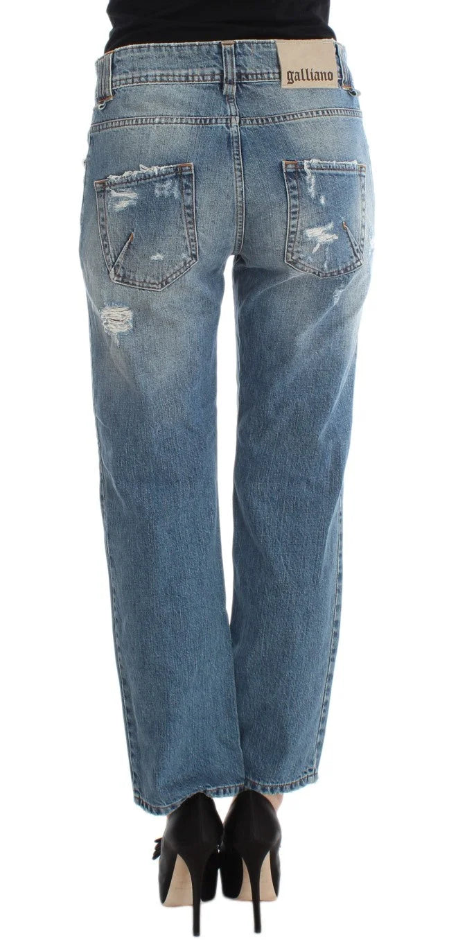 John Galliano Blue Wash Cotton Boyfriend Fit Cropped Jeans - Jeans
