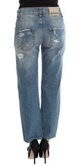 John Galliano Blue Wash Cotton Boyfriend Fit Cropped Jeans - Jeans