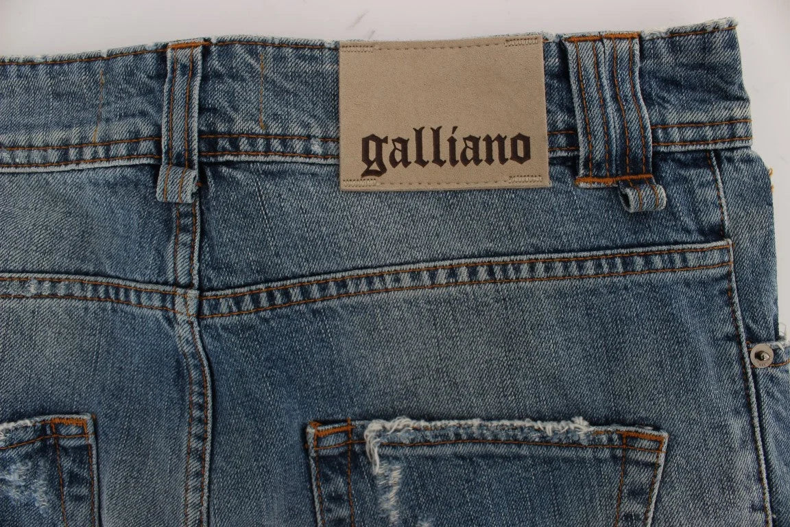 John Galliano Blue Wash Cotton Boyfriend Fit Cropped Jeans - Jeans