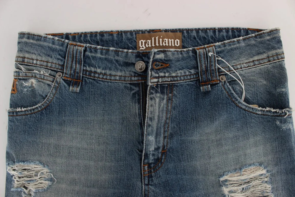 John Galliano Blue Wash Cotton Boyfriend Fit Cropped Jeans - Jeans