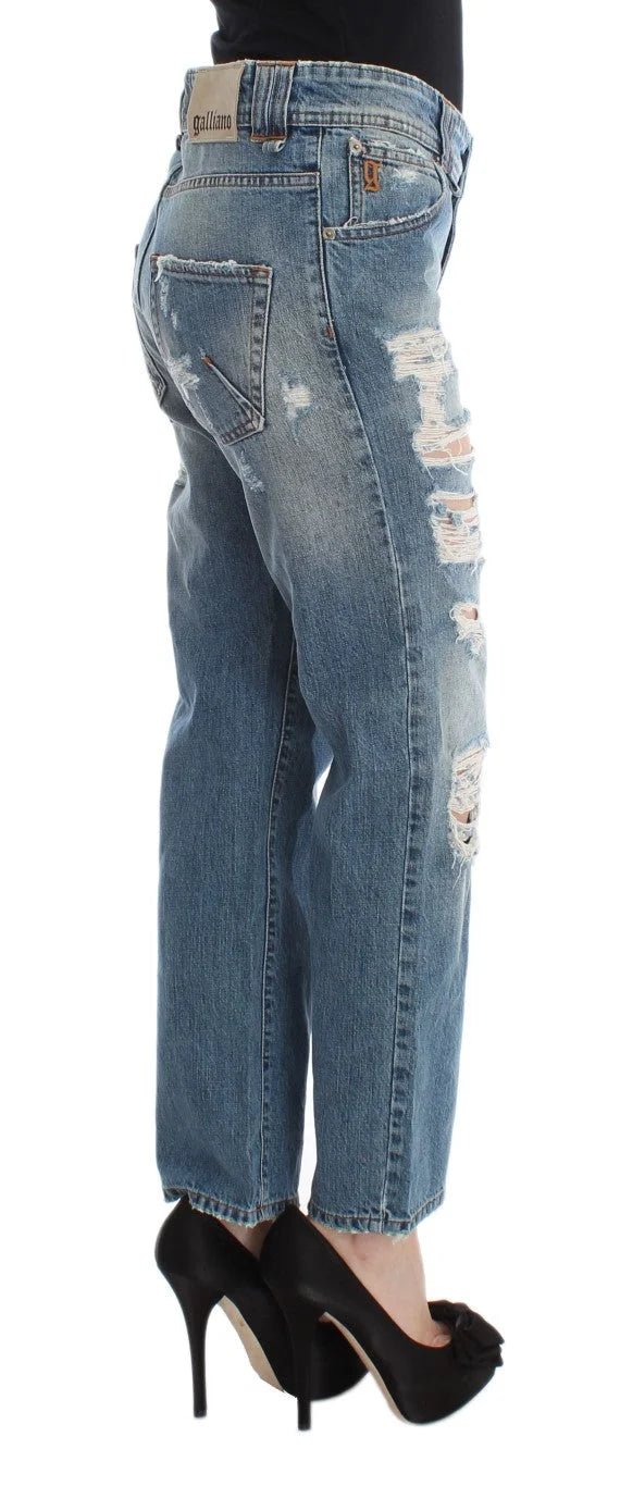 John Galliano Blue Wash Cotton Boyfriend Fit Cropped Jeans - Jeans