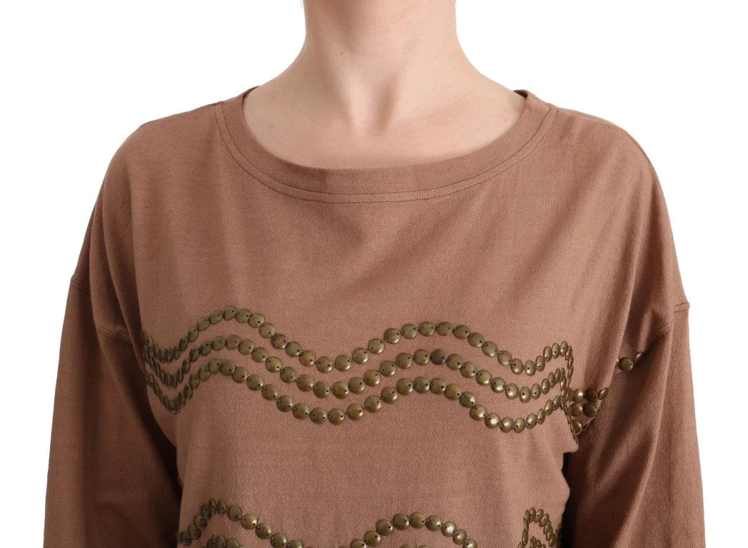 John Galliano Brown Cotton Studded Sweater - Sweaters