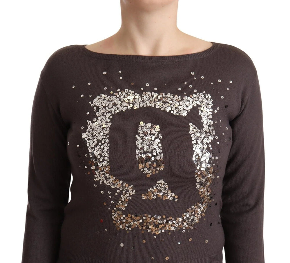 John Galliano Brown Wool Sequined Long Sleeves Pullover Sweater - IT36|XXS - Sweaters