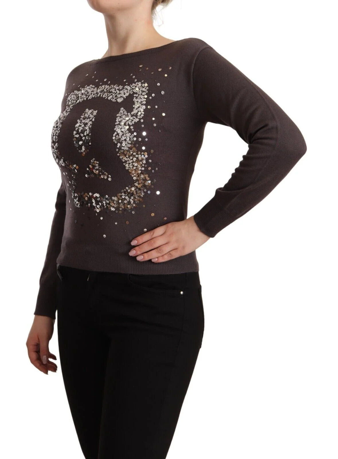 John Galliano Brown Wool Sequined Long Sleeves Pullover Sweater - IT36|XXS - Sweaters