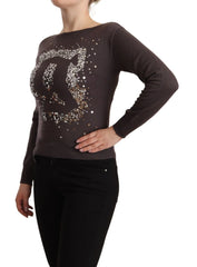 John Galliano Brown Wool Sequined Long Sleeves Pullover Sweater - IT36|XXS - Sweaters