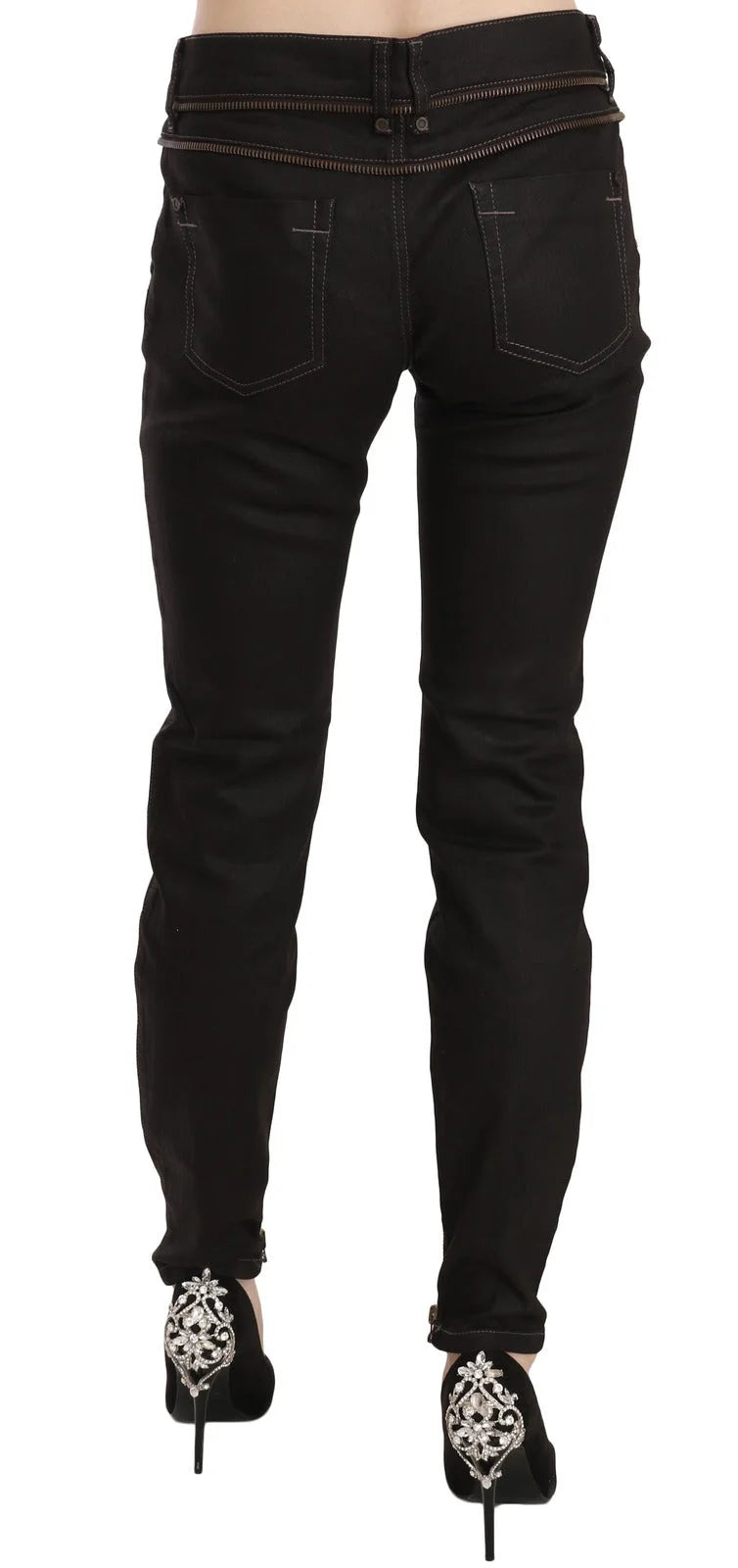 John Galliano Cotton Black Mid Waist Skinny Denim Jeans
