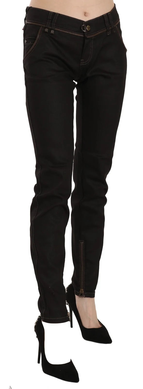 John Galliano Cotton Black Mid Waist Skinny Denim Jeans