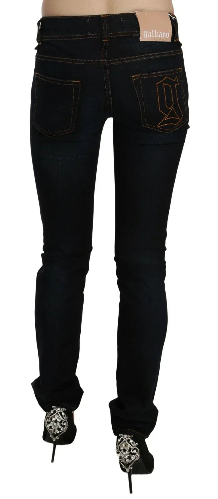 John Galliano Dark Blue Mid Waist Slim Fit Denim Casual Pants Jeans - Jeans