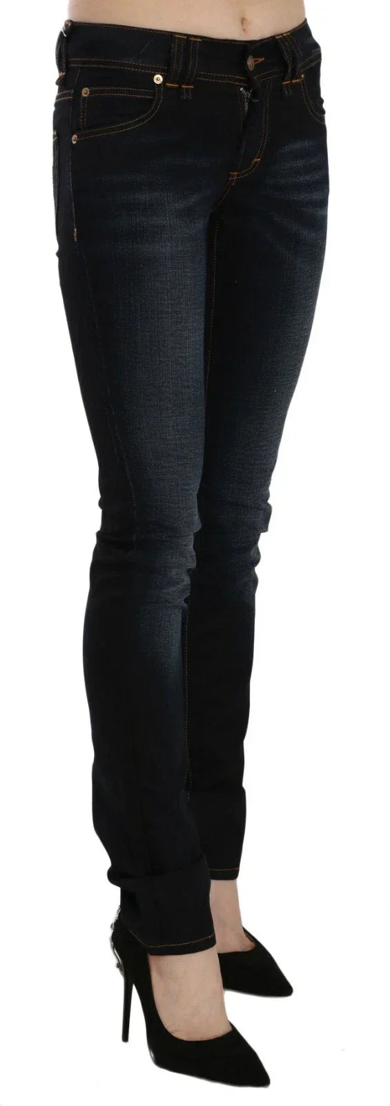 John Galliano Dark Blue Mid Waist Slim Fit Denim Casual Pants Jeans - Jeans